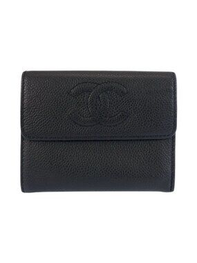 Chanel CC Logo Black Leather Compact Wallet